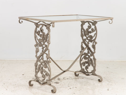 Vintage Gray Painted Iron Garden Table Console