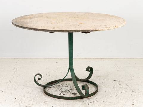 Marble Topped Garden or Pub Table with Green Iron Base, French 20th c.