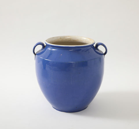 Blue Pottery Urn with Handles, France mid 20th C.