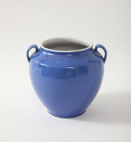 Blue Pottery Urn with Handles, France mid 20th C.