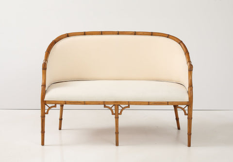 Faux Bamboo Carved Wood Settee, France Mid 20th C.