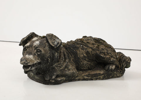 Reconstituted Black Stone Dog Garden Ornament, England 20th Century