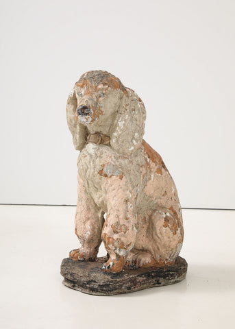 Pink Painted Reconstituted Stone Dog Poodle Garden Ornament, France 20th Century