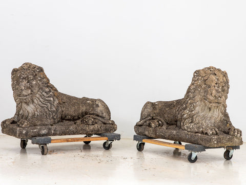 Circa 1920 English Pair of Large Recumbent Concrete Lions