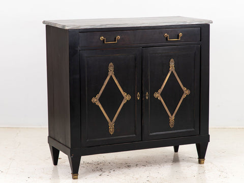 French Black Painted Buffet with Marble Top, Late 19th Century