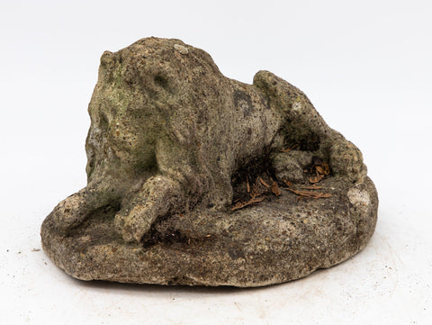 Small Recumbent Lion Reconstituted Stone , English Mid 20th C.