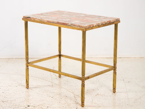 Pink Marble and Brass Side Table, France 1970s