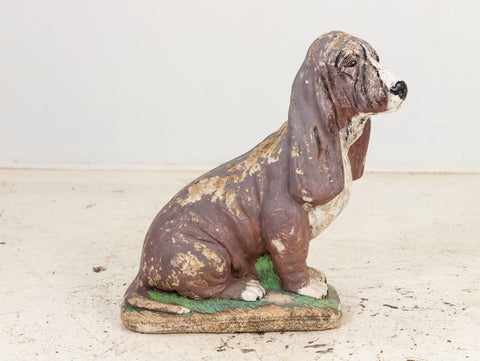 Cast Stone Blood Hound Dog Garden Ornament with Paint, Engand 1950s