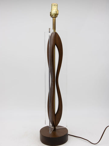 MId Century Modern Wood and Lucite Table Lamp, American Mid 20th C.