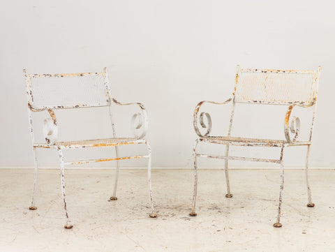 Pair White Painted Metal Garden Chairs, American mid 20th Century