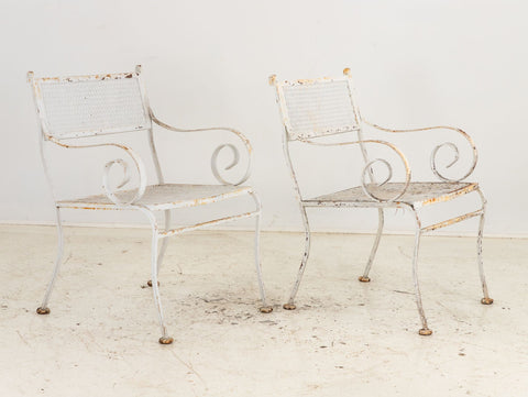 Pair White Painted Metal Garden Chairs, American mid 20th Century