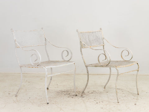 Pair White Painted Metal Garden Chairs, American mid 20th Century