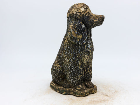 Black Painted Reconstituted Stone Dog Poodle Garden Ornament, France 20th Century