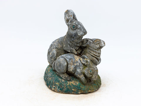 Reconstituted Stone Rabbit and Bunnies Family Garden Ornament, French 20th Century