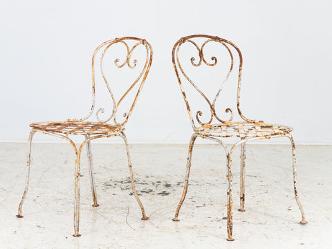 French Metal Strapwork Bistro Chairs, Pair, Mid 20th C.