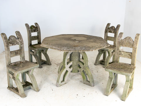 Brutalist Style Concrete Table and set of Four Chairs, England 1960s