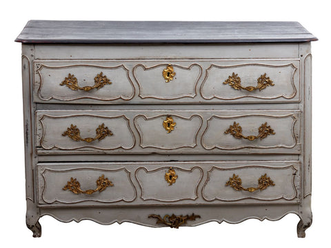 French Louis XIV Style Gray Painted Commode, Late 19th Century