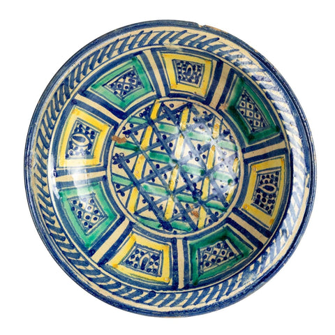 Blue, Aqua and Yellow Moroccan Bowl, early 20th Century