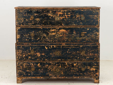 Gustavian Swedish Black Chest on Chest, early 19th Century