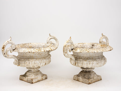 Pair of White Cast Iron Urns, French late 19th Century