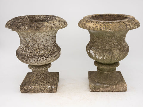 Pair French Stone Neoclassical Urns, 20th century