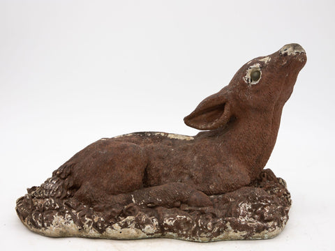 Brown Painted Baby Doe or Deer Garden Ornament, Mid 20th Century