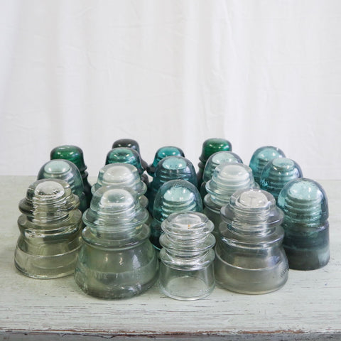 Individual Green Blue and White Insulators